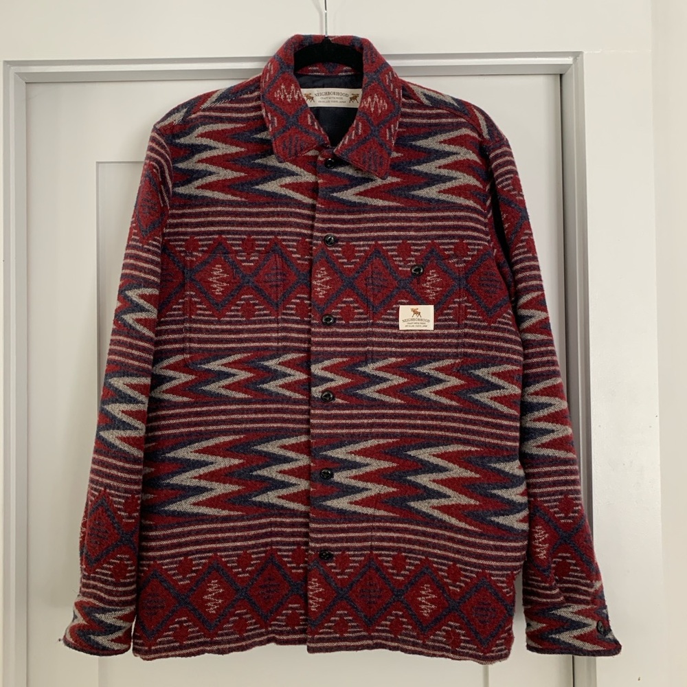 Neighborhood Red and Blue Patterned Shirt Jacket